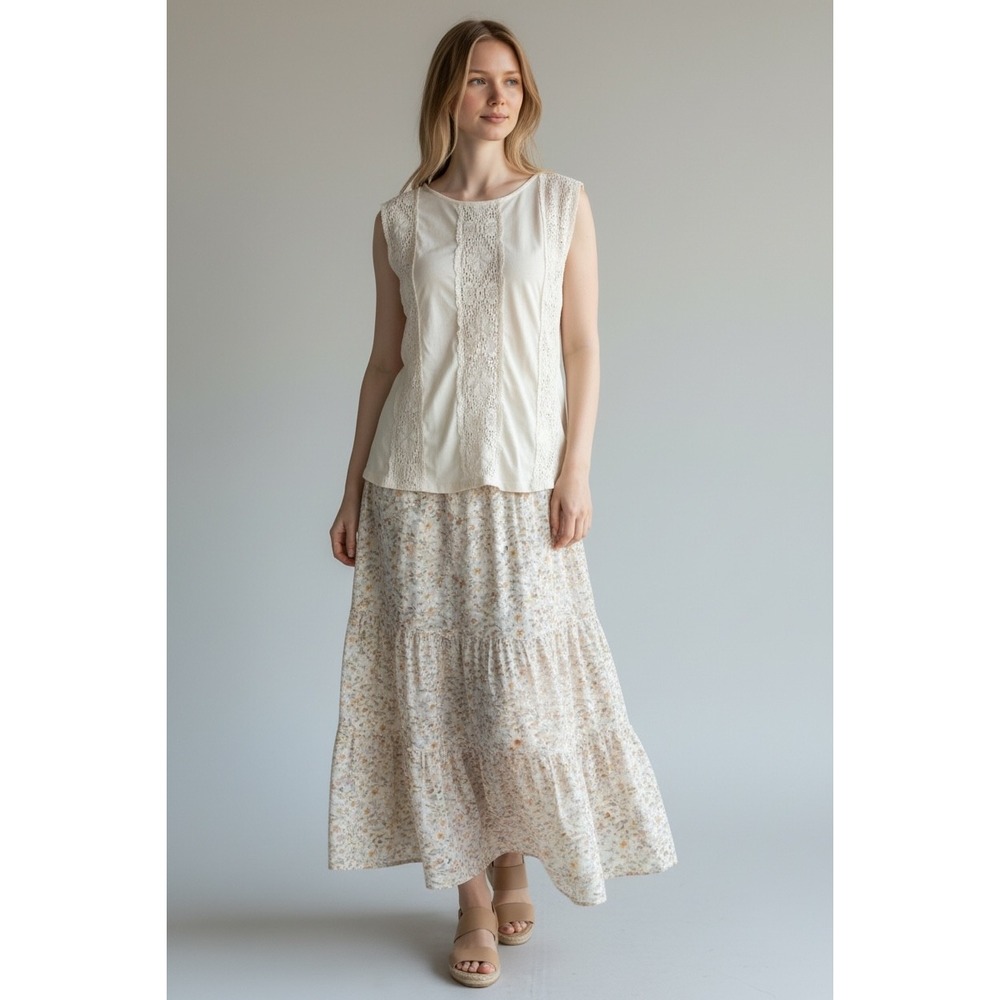 Joe Fresh Cream Size Large Crochet Lace Panel Sleeveless Slub Knit Top